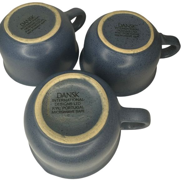Set Of 3 Dansk Mesa Blue Coffee Tea Cup Mugs 4" Portugal Danish Modern - Picture 4 of 14